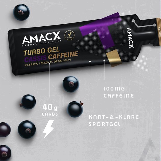 Amacx Turbo Gel - Sportgel - Energy Gel - Energiegel - Cassis met Caffeine - 12 pack — afbeelding 3