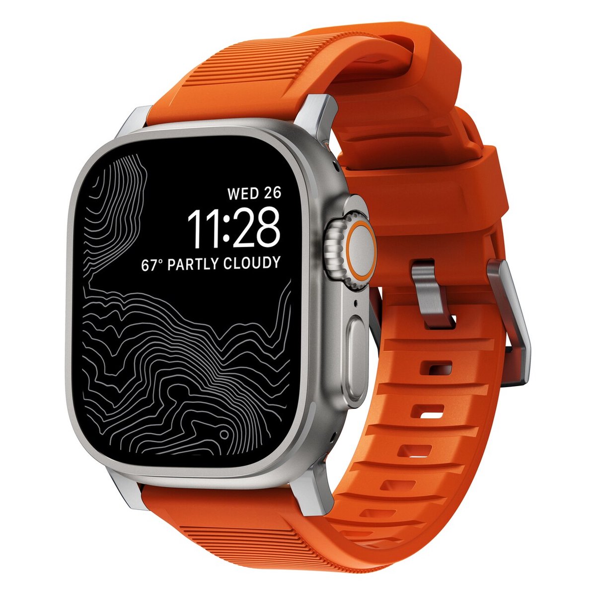 Nomad Rugged Band - geschikt voor Apple watch 45-49 - Silver - Ultra Orange