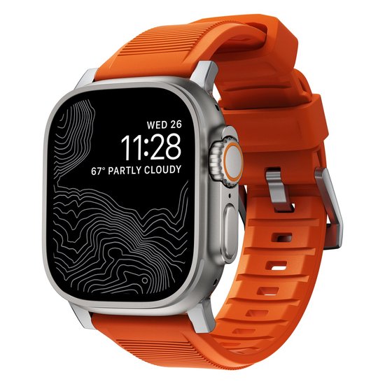 Nomad Rugged Band - geschikt voor Apple watch 45/49 - Silver - Ultra Orange