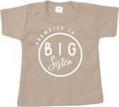 Grote Zus shirt - Promoted to big sister - Sand - Korte mouw - Maat 74