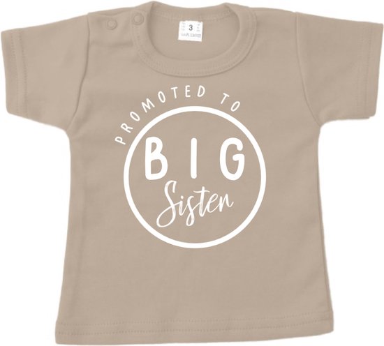 Grote Zus shirt - Promoted to big sister - Sand - Korte mouw - Maat 74