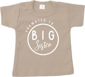 Grote Zus shirt - Promoted to big sister - Sand - Korte mouw - Maat 80