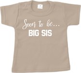 Grote Zus shirt - Soon to be big sis - Sand - Korte mouw - Maat 80