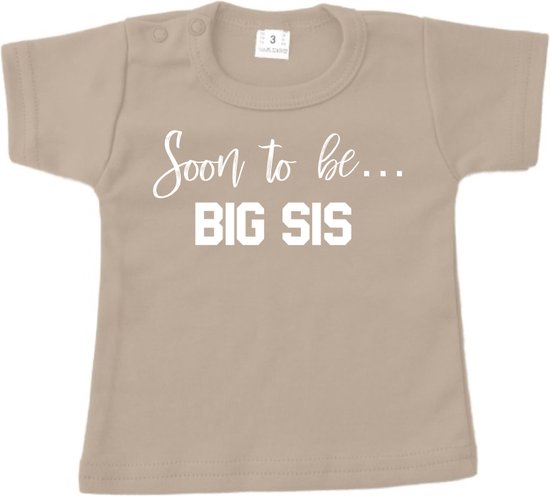 Grote Zus shirt - Soon to be big sis - Sand - Korte mouw - Maat 80