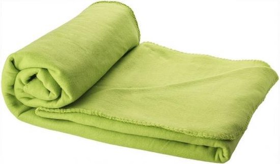 10x Fleece deken lime groen 150 x 120 cm - reisdeken met tasje