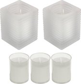 2x Matte glazen kaarsenhouders met kaars en 3x navullingen 7 x 10 cm 24 branduren - Geurloze kaarsen - Woondecoraties