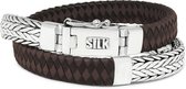 SILK Jewellery - Zilveren Wikkelarmband - 362BBR.21 - bruin/zwart leer - Maat 21