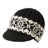Jacquard Wollen Muts Met Klep Zwart Met Wit Motief
