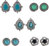 Set Oorbellen - Turquoise Zwart - 5 paar