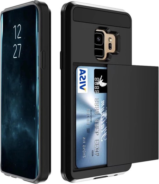 Luxe Cardslot voor Samsung Galaxy S9 | Zwart | Shockproof |TPU Siliconen - Hard PC | Pasjeshouder