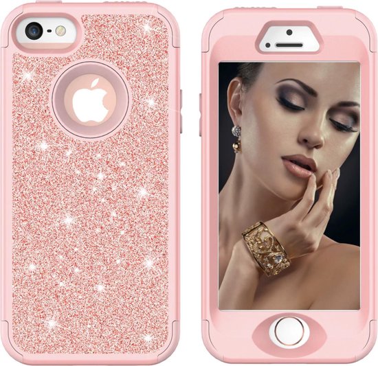 Luxe Glitter Case Apple iPhone 5(s) - iPhone 5 SE - Roze - - 360º Armor... | bol.com