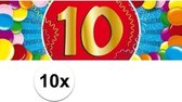 10x 10 Jaar leeftijd stickers 19 x 6 cm - 10 jaar verjaardag/jubileum versiering 10 stuks