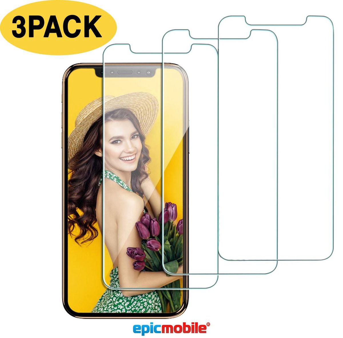 Screenprotector geschikt voor iPhone 11 Pro/ iPhone X/Xs Screenprotector - Tempered Glass – 3Pack voordeelbundel - EPICMOBILE