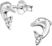 Joy|S - Zilveren dolfijn oorbellen 8 mm kristal