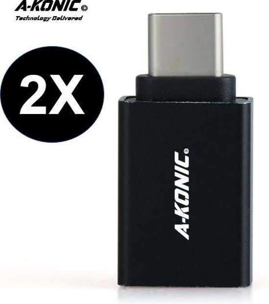 A-Konic© set van 2 USB-C naar USB-A adapter OTG Converter USB 3.0 | USB C to USB HUB | geschikt voor Apple MacBook / iMac / Ultrabook / Surface Book 2