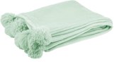 J-Line Plaid Pompom - fleece deken - polyester - licht groen - 170 x 130 cm - woonaccessoires