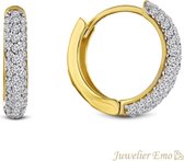Juwelier Emo - Gouden Oorbellen 14 karaat bezet met Zirkonia stenen - Dames oorbellen - 16 MM