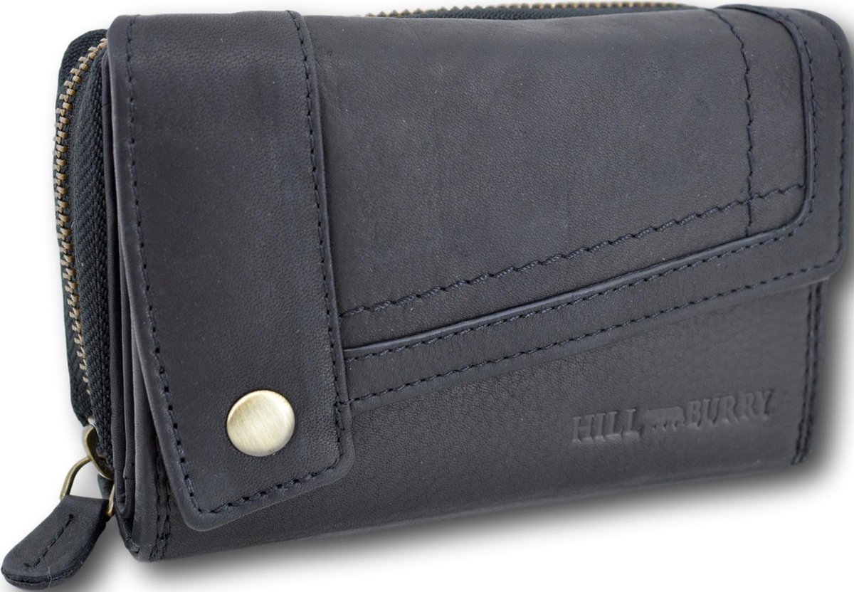 HillBurry - portemonnee dames - zwart - leer - portefeuille dames - cadeau voor vrouw - cadeau voor vrouwen verjaardag - kado vrouwen - cadeau - cadeau voor haar - cadeau voor vriendin - cadeau voor moeder - cadeau voor vrouwen -