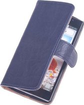 Polar Echt Lederen Navy Blue LG Optimus L9 2 Bookstyle Wallet Hoesje