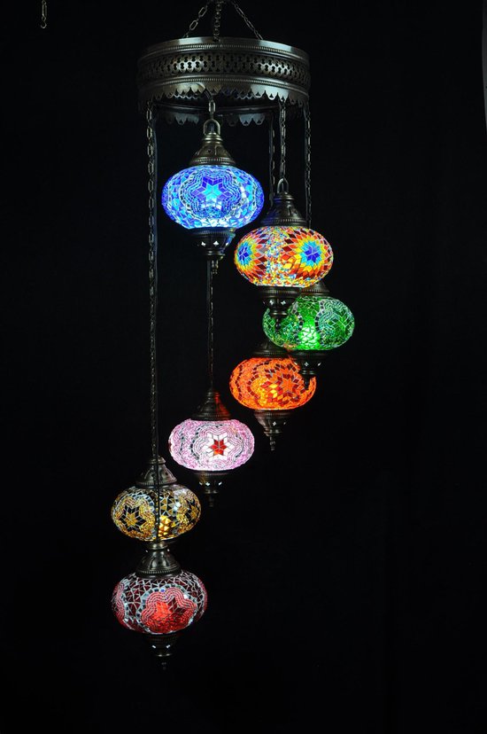 Lampe à suspension -rouge- verre - mosaïque - Lampe orientale - lustre - 7  boules | bol.com