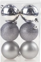 Cosy&Trendy Kerstballen Ø 8 cm - Zilver/antraciet assorti - Set-6