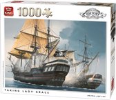 King Puzzel 1000 Stukjes (68 x 49 cm) - Taking Lady Grace - Legpuzzel Geschiedenis Zeilschepen - Volwassenen