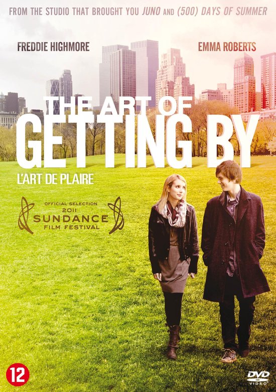 Filmcover 'The Art Of Getting By' met Emma Roberts en Freddie Highmore in een park, met de titel in grote letters.