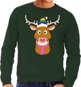 Foute kersttrui / sweater Gay Ruldolf met regenboog muts en roze sjaal groen voor heren - Kersttruien S (48)