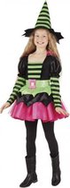 Halloween Heksen kostuum groen/roze voor meisjes 4-6 jaar