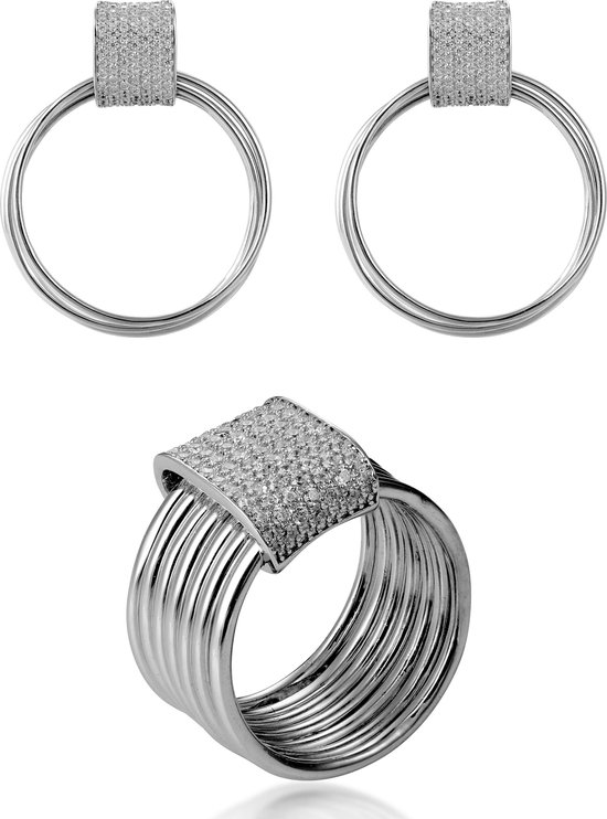 Orphelia SET-7417/60 - Juwelenset: Ring + Oorbellen - 925 Zilver - Zirkonia - Ringmaat 60