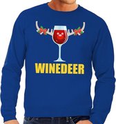 Foute kersttrui / sweater met wijnglas Winedeer blauw voor heren - Kersttruien S (48)