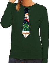 Foute kersttrui / sweater met stropdas van kerst print groen voor dames M (38)