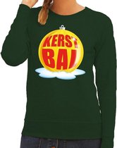 Foute kersttrui kerstbal geel op groene sweater voor dames - kersttruien M (38)