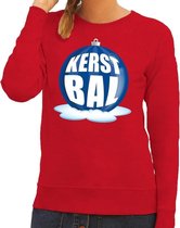 Foute kersttrui kerstbal blauw op rode sweater voor dames - kersttruien 2XL (44)