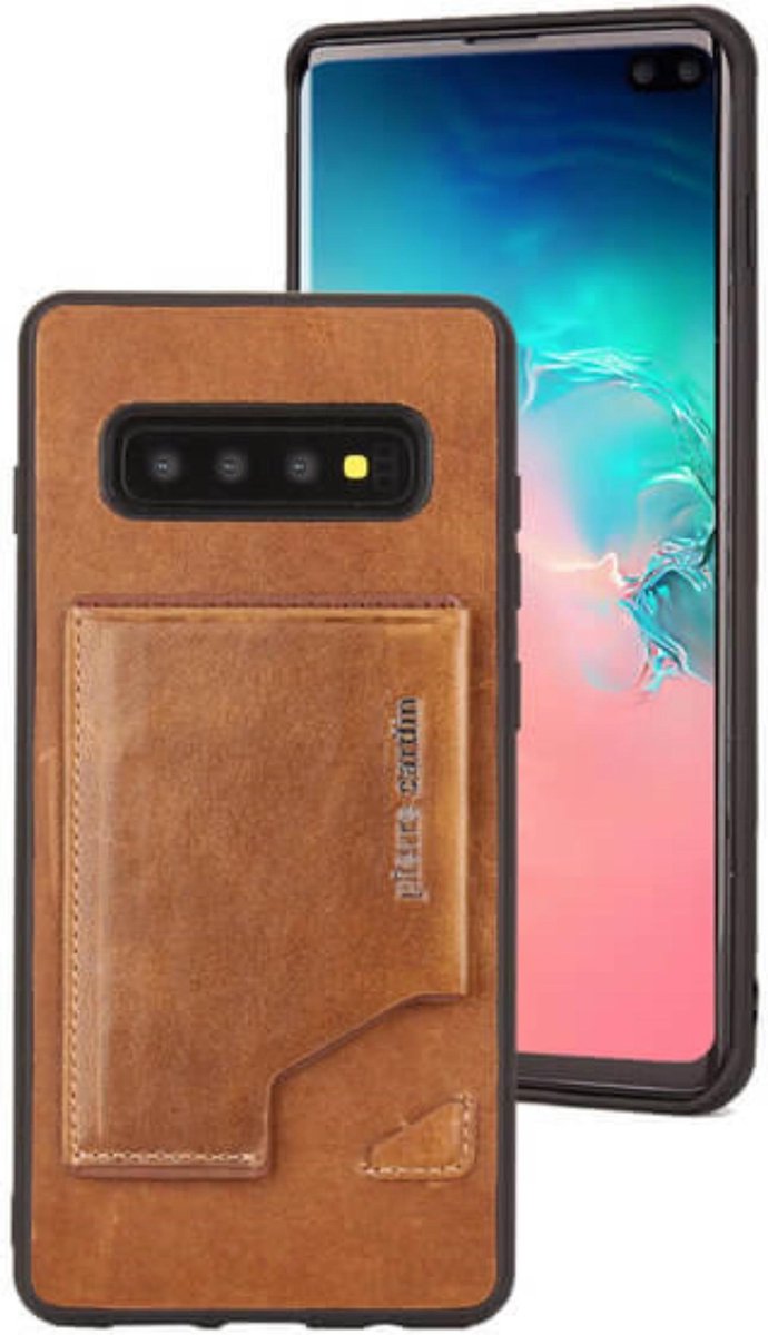 Bruin hoesje van Pierre Cardin - Backcover - Stijlvol - Leer - Galaxy S10 - Luxe cover