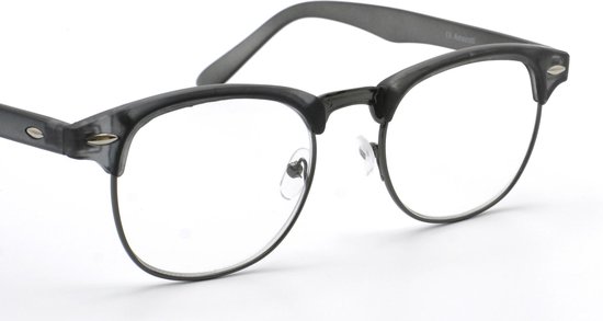 Genova retro stijl Clubmaster leesbril van Amazotti , transparant mat  antraciet grijs... | bol.com