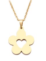 RVS Daisy hartje bloem hanger met ketting