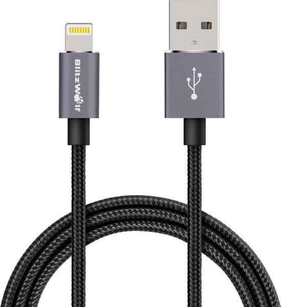 Sterke iPhone oplader Lightning naar USB kabel van BlitzWolf (1 m grijs) |  bol.com