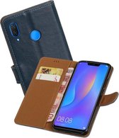 Zakelijke Book Case Telefoonhoesje Geschikt voor de Huawei P Smart Plus - Portemonnee Hoesje - Pasjeshouder Wallet Case - Blauw