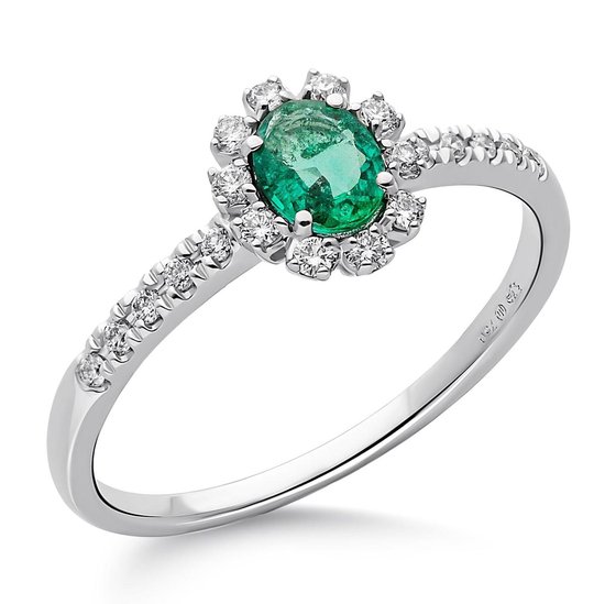 Orphelia RD-3928/EM/52 - Ring - Goud 18 kt - Diamant 0.14 ct / Smaragd 0.31 ct - 16.50 mm / maat 52