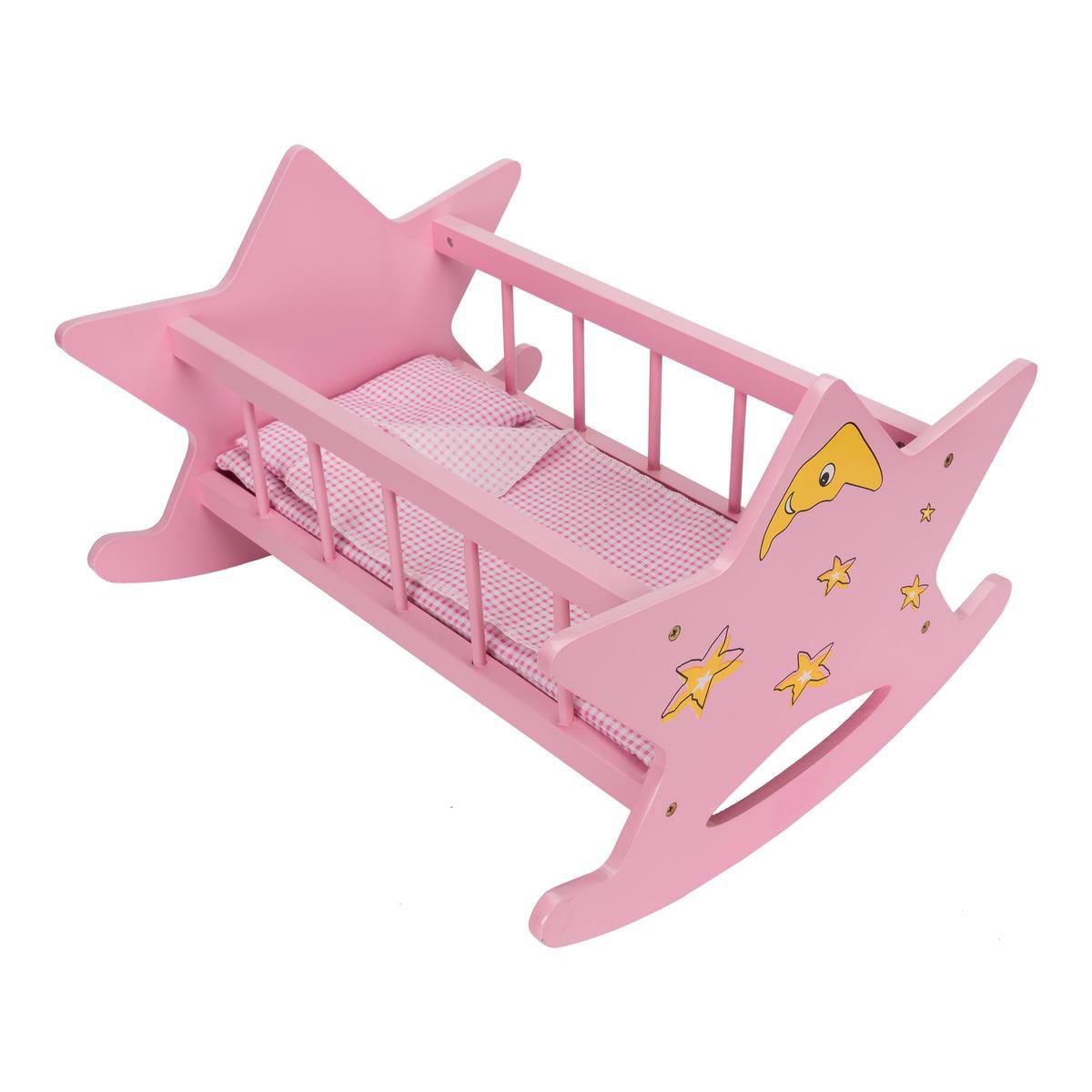 My Baby & Me poppenbed - hout - roze - met matras, deken en kussen8