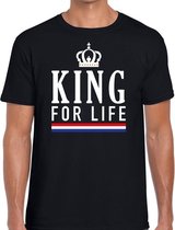 Zwart King for life t-shirt - Shirt voor heren - Koningsdag kleding XL