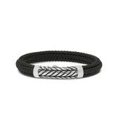 SILK Jewellery - Zilveren Armband - Zipp - 158BLK.19 - zwart leer - Maat 19