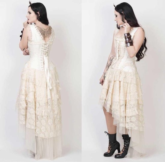 Attitude Holland Korte trouwjurk -XL- Victorian corset dress Gothic, vampire, victoriaans Creme