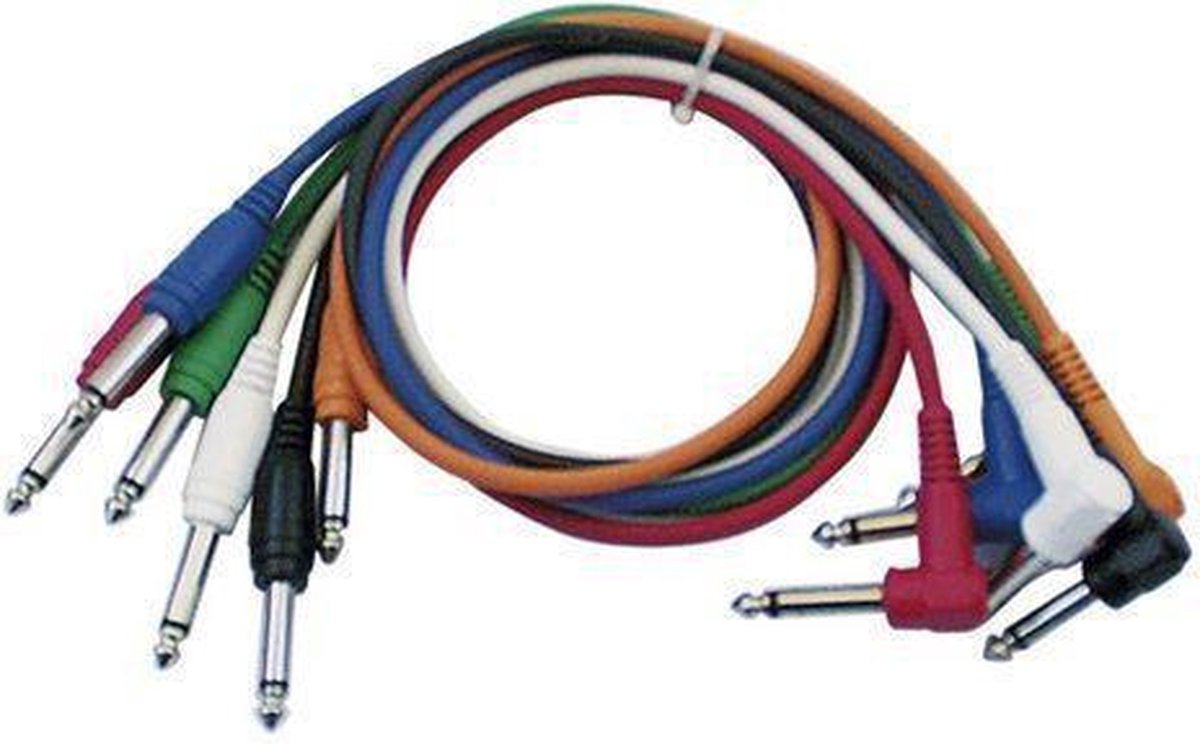 DAP Audio DAP Patch kabel, mono, rechte + haakse connectoren, set van 6 kleuren, 30 cm Home entertainment - Accessoires