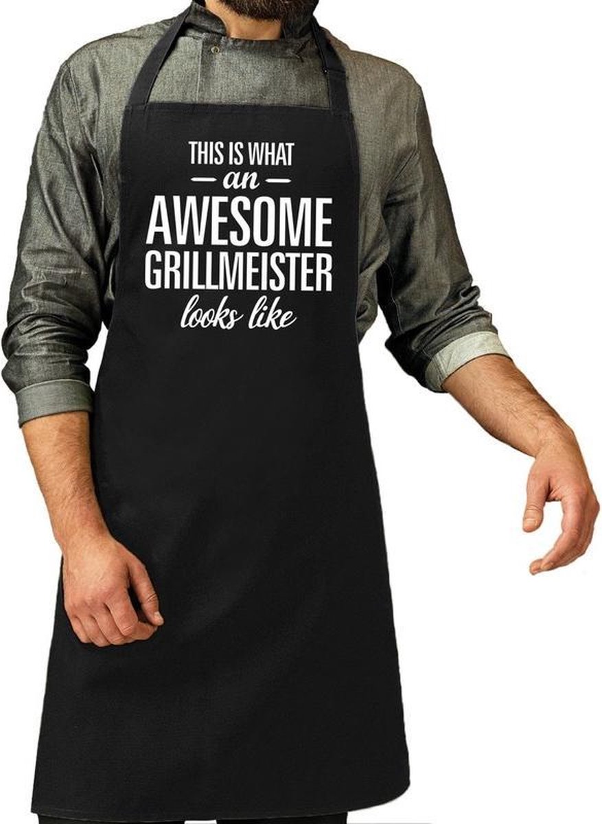 Awesome grillmeister cadeau bbq schort zwart voor heren