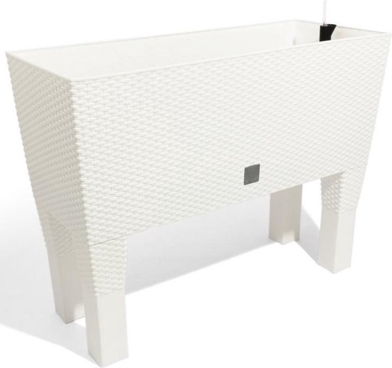 Prosperplast Bloembak/plantenbak op poten Rato - met irrigatiesysteem - wit - 80 x 33 x 62 cm