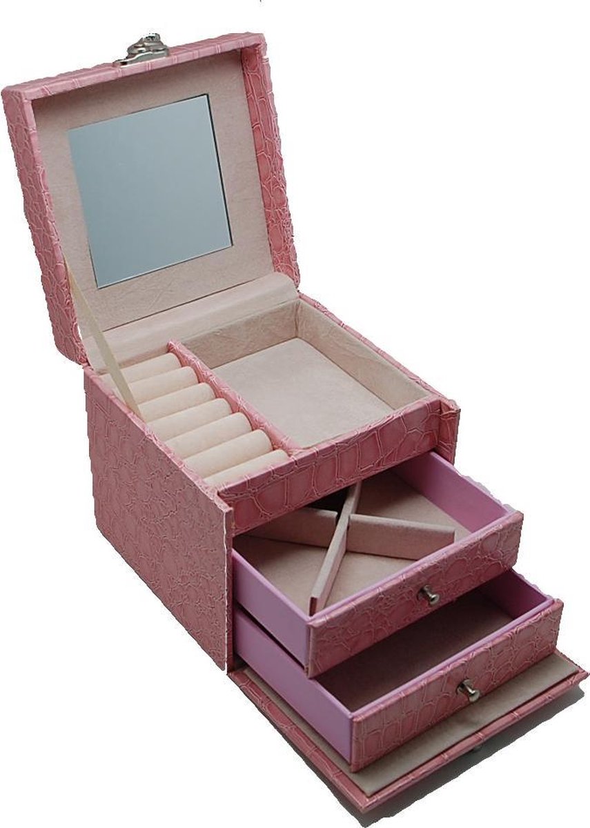 Luxe juwelendoos - sieradendoos - medium - roze - 12 cm