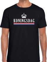 Zwart Koningsdag met vlag en kroontje t-shirt - Shirt voor heren - Koningsdag kleding XL