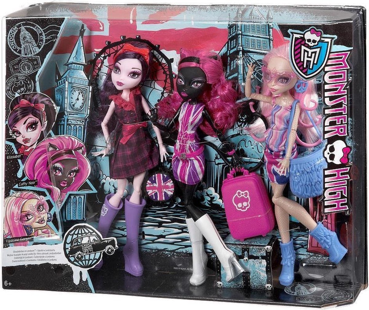 Vermelding gunstig voor Monster High pop "Elissabat & Catty Noir & Viperine Gorgon Monstertrip naar  Londoom" | bol.com